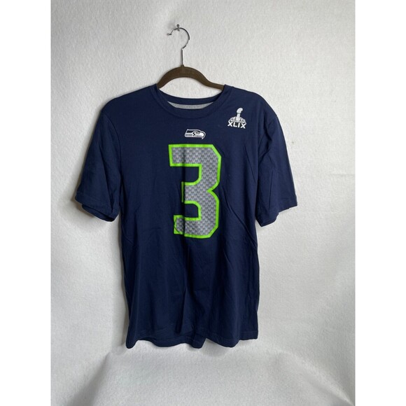 Russell Wilson 3 Seahawks Jersey Style T-Shirt NIKE Super Bowl XLVIII Men's L - Picture 1 of 10